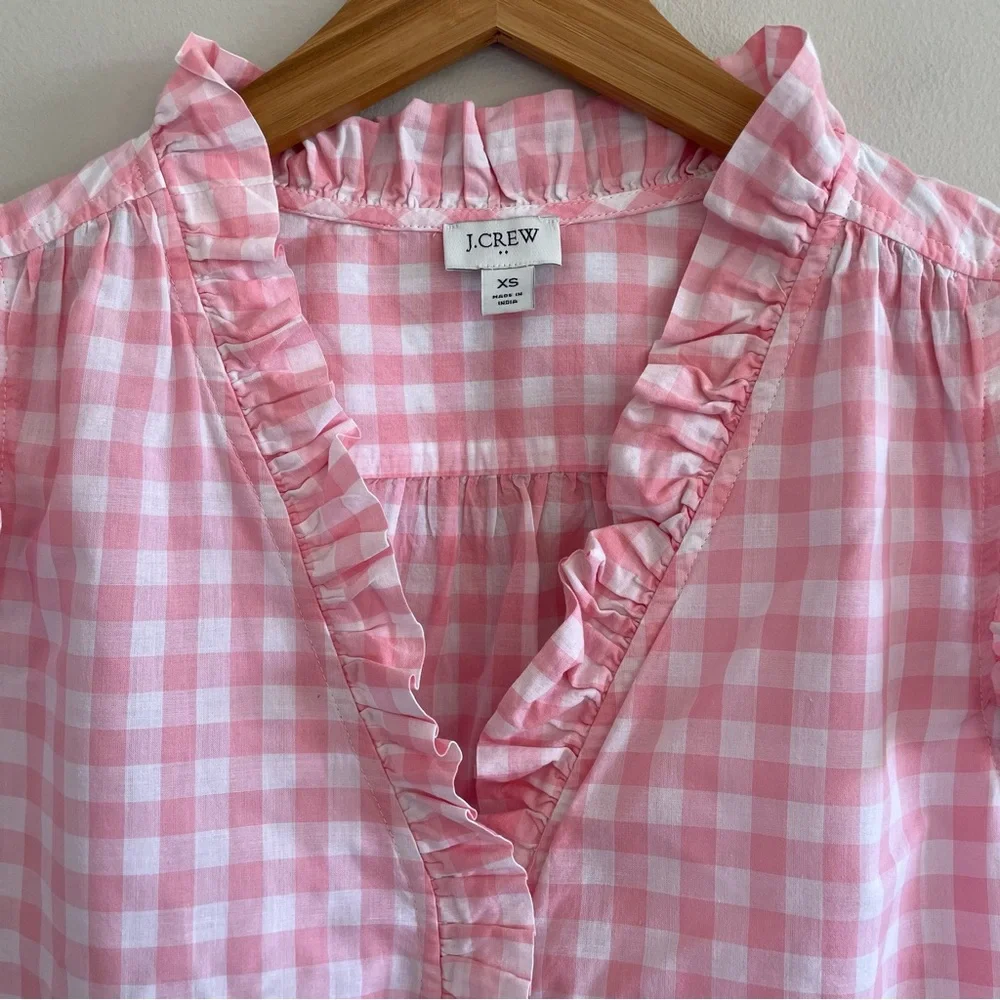 J. Crew Factory Women's Pink Gingham Sleeveless Ruffle Blouse Size XS - Picture 4 of 8